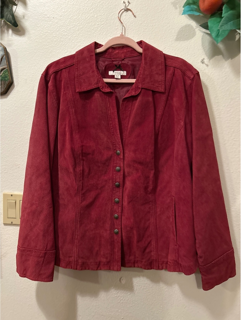 Dressbarn Women's Burgundy Leather Jacket Size 18/20